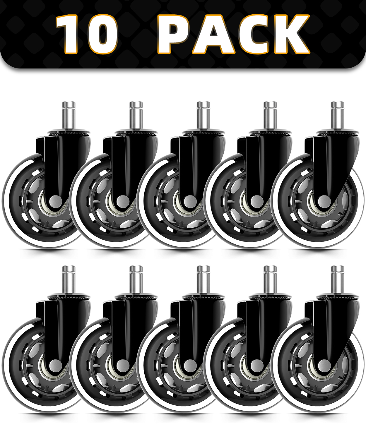 Wood Safe Office Chair Wheels Replacement 10-Pack, Heavy Duty Rubber Caster Wheels Roll Smooth, Chair Roller Wheels with 7/16 Inch Stem