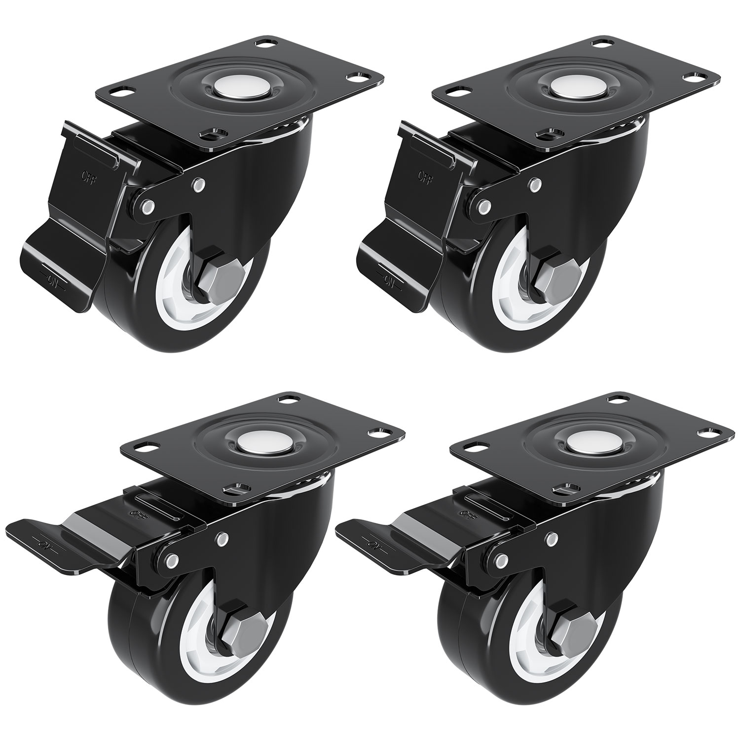3 inch Caster Wheel with Brake Locking and NO Noise Rubber Wheels, Heavy Duty Swivel Plate Caster for DIY Cart Dolly, Support 1000 lbs, 4 Pack